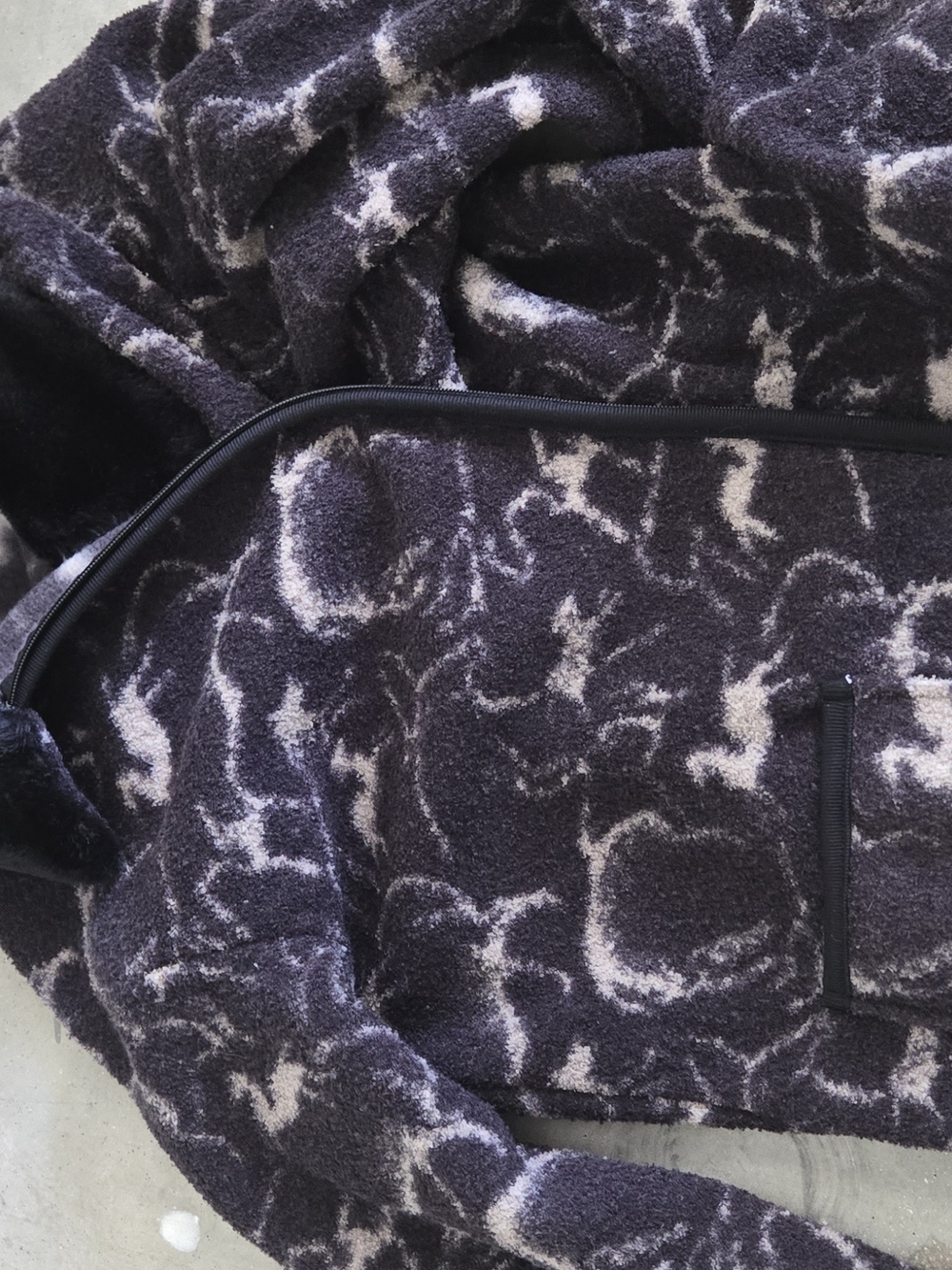 Sandro Black and Cream Patterned Fleece Jacket